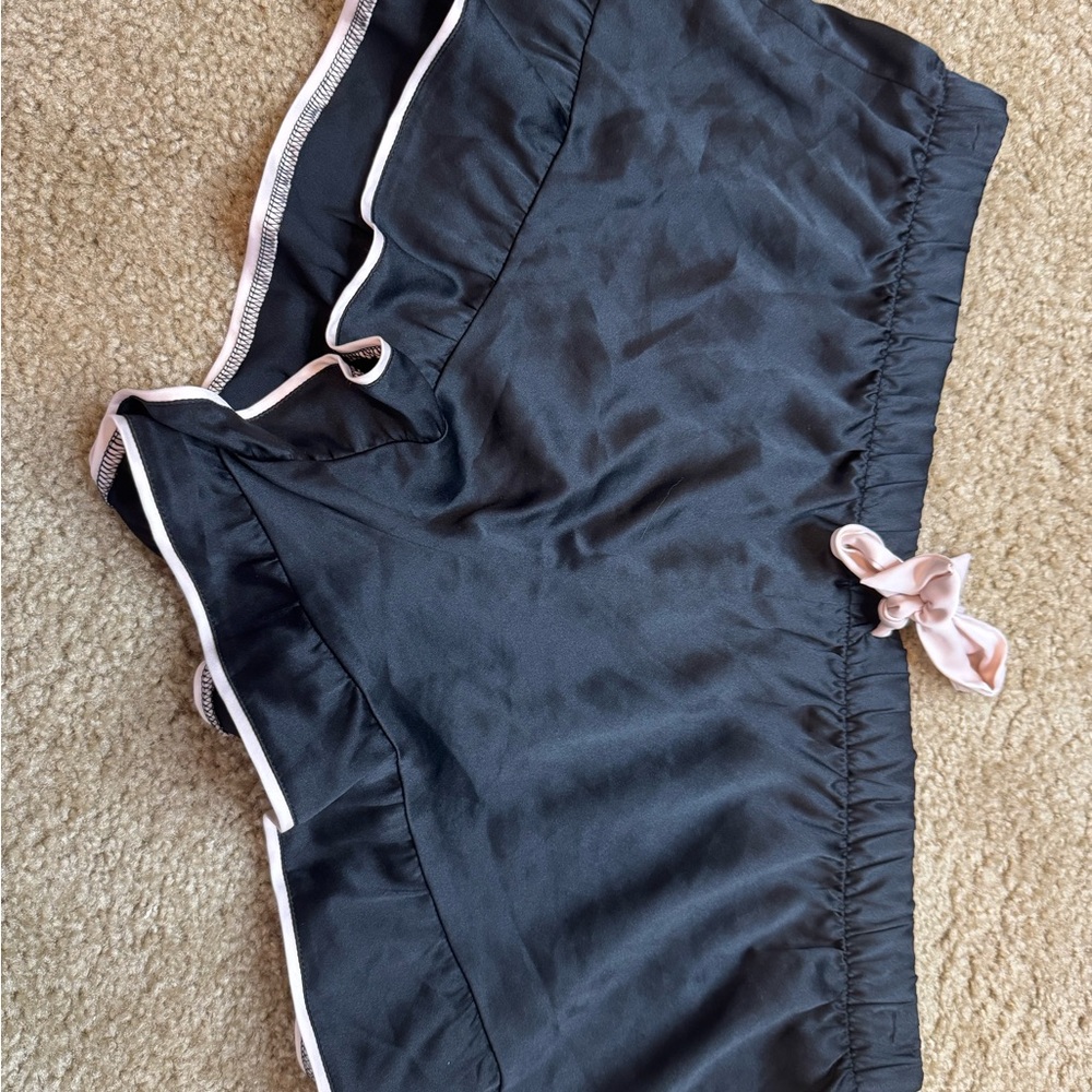 Victoria's Secret Black Satin Shorts with Pink Accents